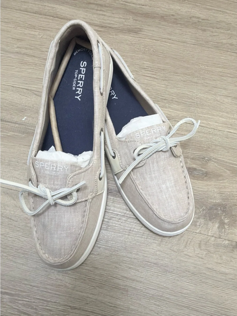Sperry topside woman Light Beige Canvas Boat Shoes with White Laces